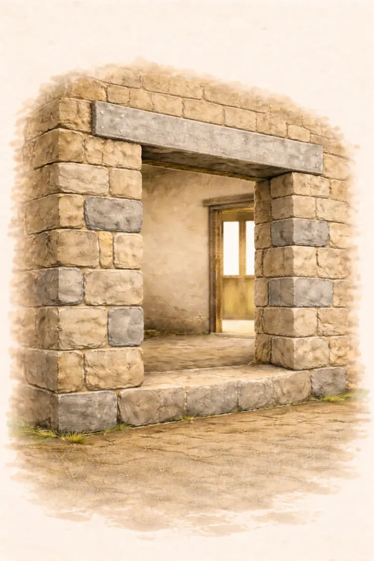 Pose de linteau en béton armé avec travaux de maçonnerie et renfort structurel sur bâti ancien