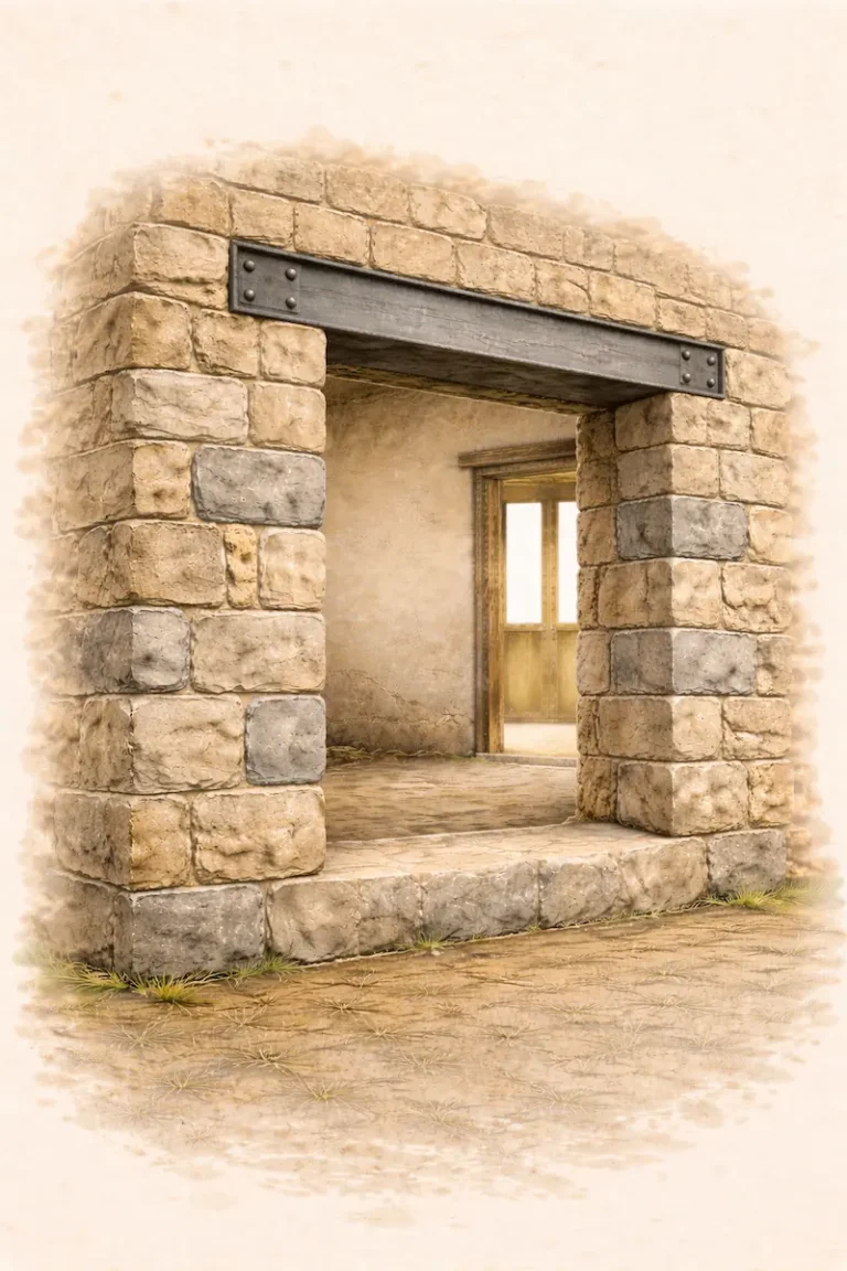 Pose de linteau IPN en acier avec renfort structurel et travaux de maçonnerie sur bâti ancien