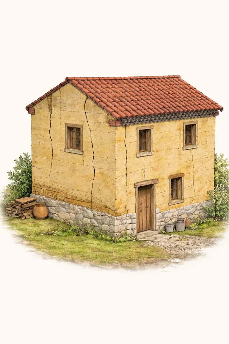 Traitement de fissures sur maison en pisé avec techniques compatibles terre crue sur bâti ancien