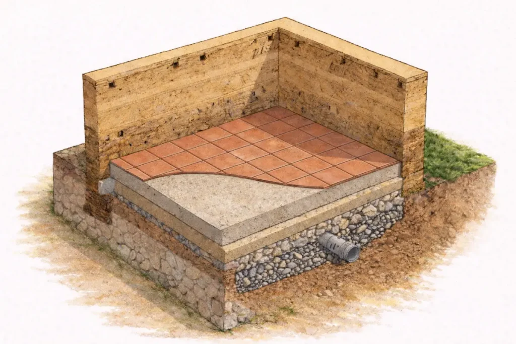 Revêtement de sol pour rénovation intérieure avec travaux de maçonnerie sur bâti ancien