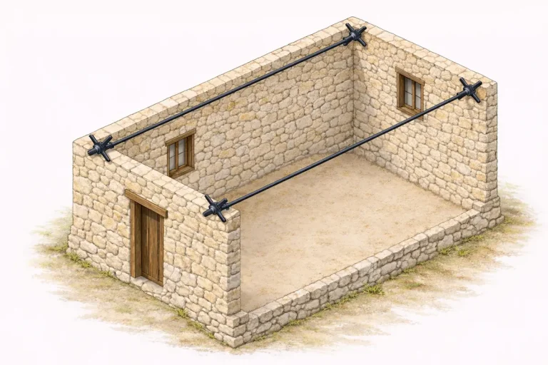 tirant métallique sur maison en pierre, réhabilitation complète