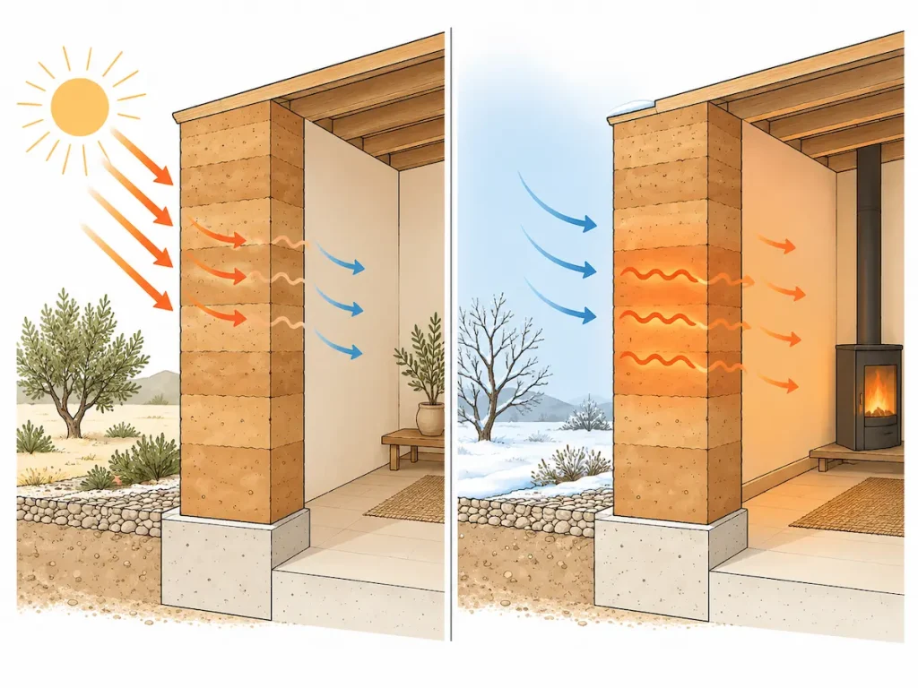 Coupe thermique d’un mur en pisé