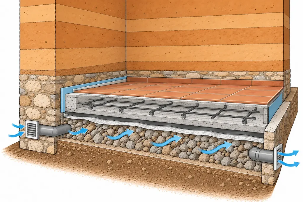 Détail technique dalle béton armée ventilé