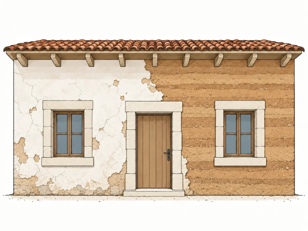 façade en pisé, restauration et enduit traditionnel