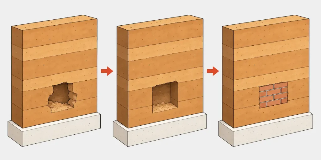 Réparation d’un mur en pisé