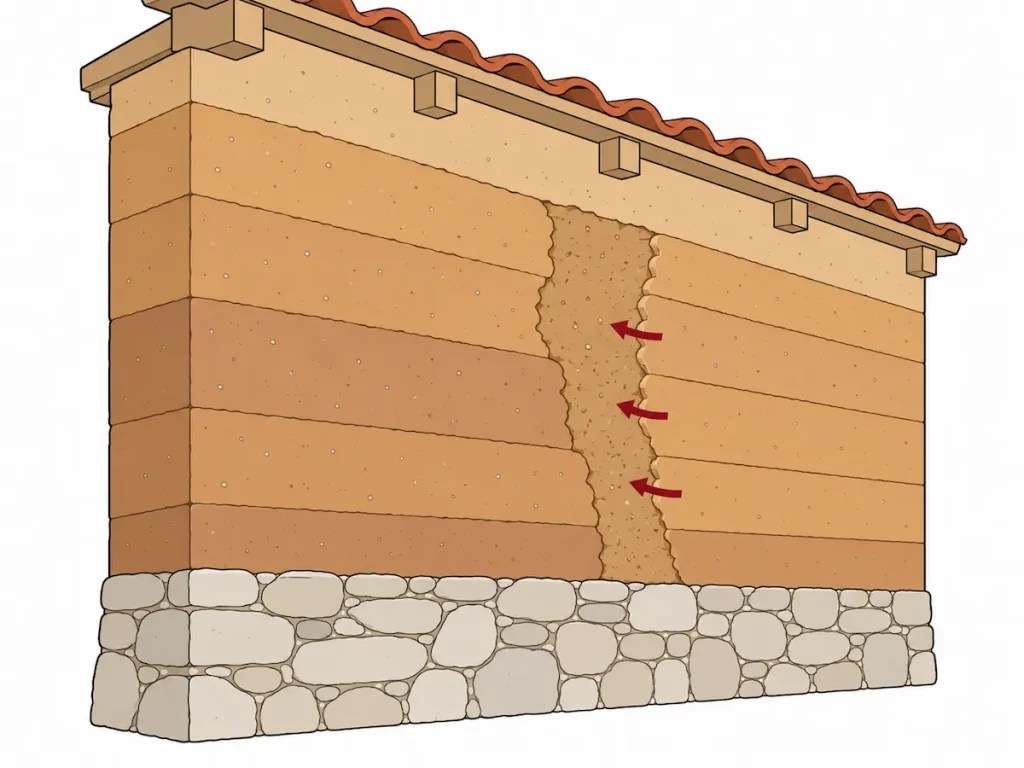Schéma de réparation d’un mur en pisé